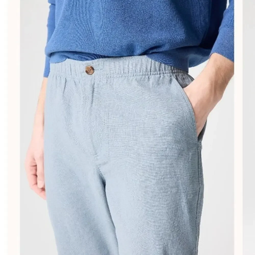 NWT J. Crew Linen-Cotton Blend Drawstring Pant Dark Indigo  L *Flaw